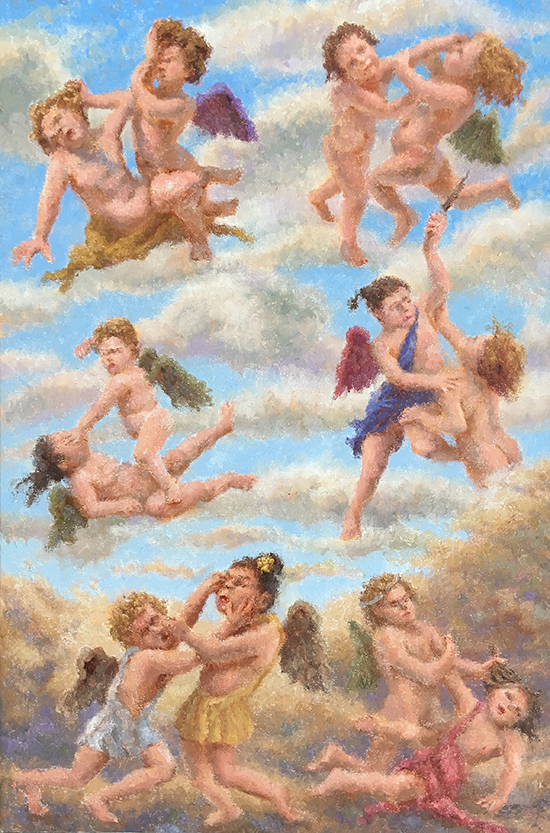 Putti Fight, 2017. Fingerpainting. Oil on Linen, 20 x 30 in. John A. Parks
